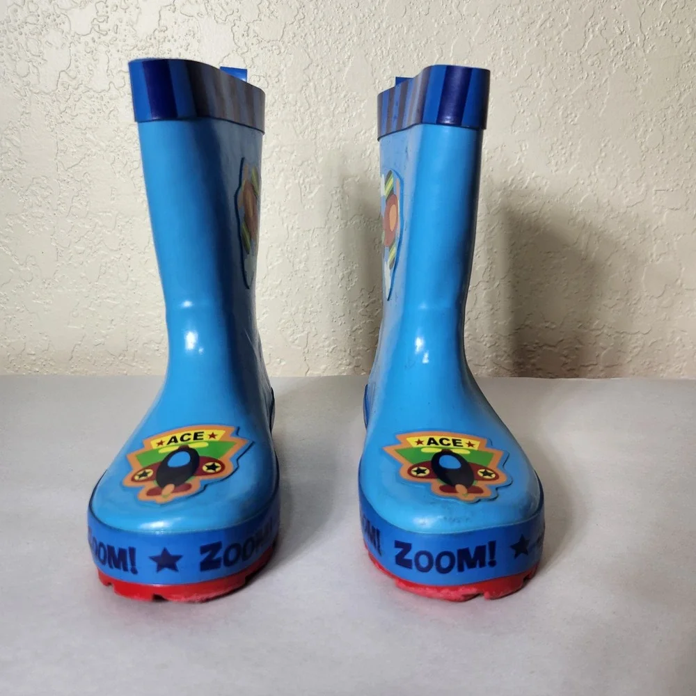 Stephen Joseph Kids Blue Airplane Pilot Rain Boots Size 11 US 28 EUR